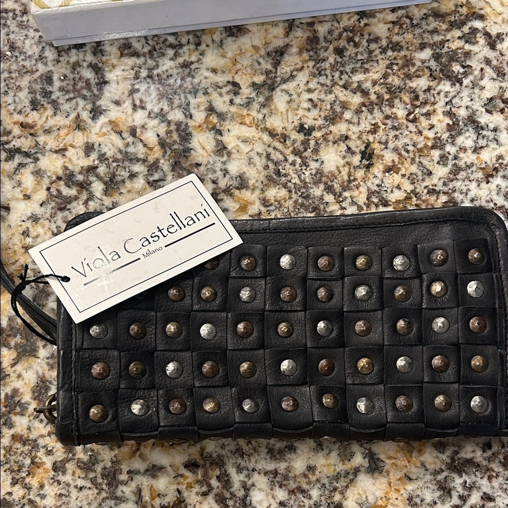 Viola Castellani Black Studded Leather Wristlet